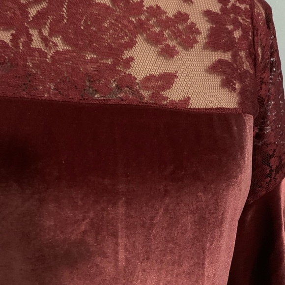 Dark Mauve Pink Velvet Lace Detail Short Ruffle Sleeve Plus Dress NEW - Picture 9 of 12